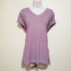 Striped V-Neck Long Top Size M